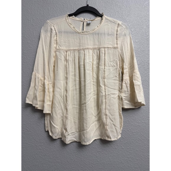 Old Navy Tops - Old Navy Womens XS Cream Crochet Lace Boho Peasant Blouse Bell Sleeve Off White